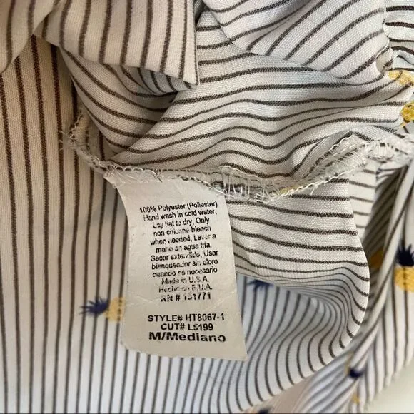 Le Lis-Pinstripe and Pineapple Faux Wrap Slit Bell Sleeve Top (Medium) - Picture 9 of 10